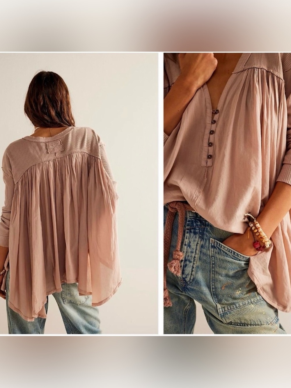 Free People Lyrical light pink flowy tunic top women’s small NWOT